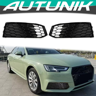 Pair For 2017 2018 2019 Audi A4 B9 S-line S4 Fog Light Grille Honeycomb Mesh Grill Cover