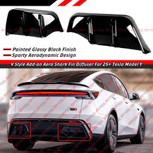 2 Piece For 2025-2026 Tesla Model Y Juniper Gloss Black Shark Fin Rear Bumper Diffuser Kit