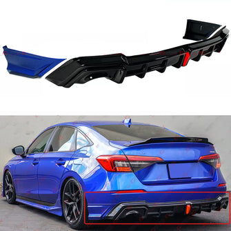 For 2022-2025 Honda Civic Sedan Aegena Blue LED Rear Diffuser + Corner Sparts Splitter