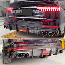 For Audi A6 S-line S6 C8 2019-2025 ABS Carbon Rear Bumper Diffuser Lip W/ LED Brake Light
