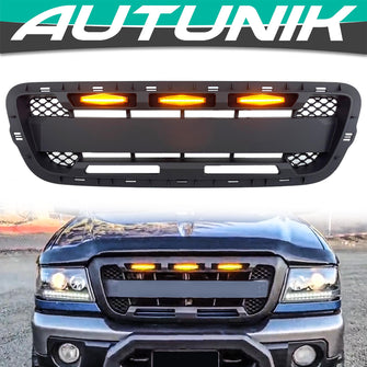 Matte Black Front Grille Honeycomb Bumper Grill W/Light for Ford Ranger 2001-2003 (Not fit Edge)