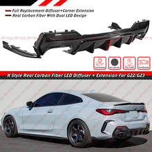 For 2021-2025 BMW G22 G23 430i K Style Carbon Fiber LED Rear Diffuser+Side Extension