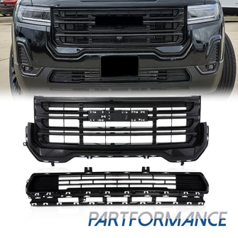 Front Upper Grille Lower Grill Gloss Black Fit For 2020-2023 GMC Acadia SLE SLT