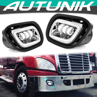 LED Fog Lights Chrome Housing w/ LED Halo For Freightliner Cascadia 2008-2017