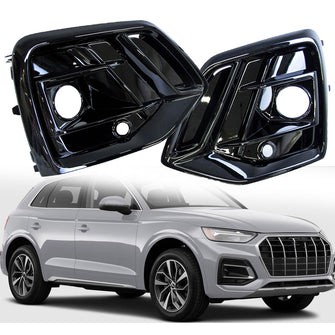 Front Fog Light Cover Grille Grill W/ ACC Hole For Audi Q5 2021-2024 Gloss Black