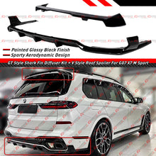 For 2019-2025 BMW X7 G07 M50i M60i Gloss Black Rear Bumper Diffuser Kit + V Style Roof Spoiler