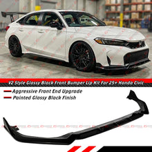 For 2025-2026 Honda Civic Sedan Hatchback V2 Gloss Black Front Bumper Lip Splitter