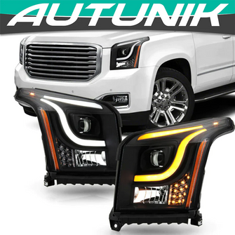 White + Amber OLED Tube Projector Headlight For GMC Yukon XL 2015-2020