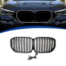 For 2019-2023 BMW X5 G05 Gloss Black Front Grille w/ LED Lights Dual Slat Kidney Grille