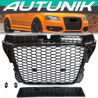 RS3 Style Front Grille Gloss Black for Audi A3 8P 09–13 Honeycomb Mesh