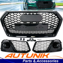 For Audi Q5 Non S-line 2018-2020 Gloss Black Front Honeycomb Mesh Grill+Fog Lamp Cover Bezels