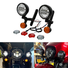 Black LED Spot Fog Passing Lights Lamp Turn Signals Bar Kit Fit for Harley Road King