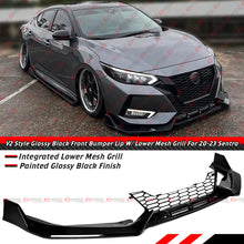 For 2020-2023 Nissan Sentra V2 Gloss Black Front Bumper Lip Splitter W/ Lower Grill