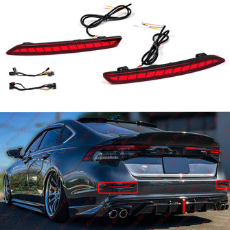 Red Lens Rear Bumper Dynamic Sequential LED Light Reflectors For 2023-24 Honda Accord