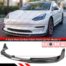 For 2017-2023 Tesla Model 3 V Style 3pc Real Carbon Fiber Front Bumper Lip Splitter