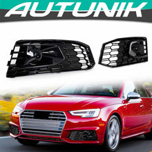 For 2017-2019 Audi A4 B9 S-line S4 Black Front Bumper Fog Light Grille Cover w/ ACC Caps