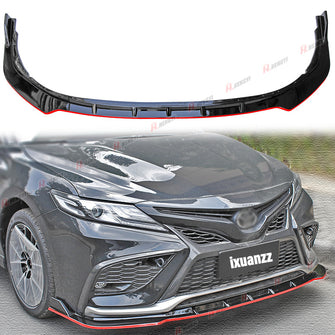 Front Spoiler Lip Splitter Gloss Black Red For Toyota Camry 2021-2024 SE XSE