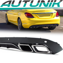 Black Rear Diffuser + Silver Exhaust Tips For Mercedes W205 C-Class C300 C250 Non-AMG 2015-2021 Standard Bumper