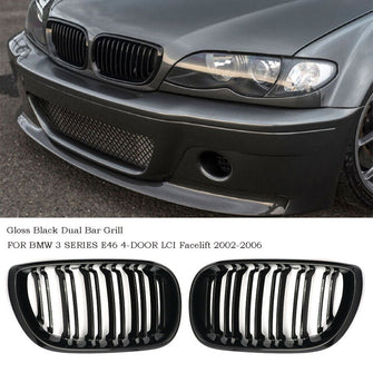 Gloss Black Front Bumper Kidney Grille For BMW 3 Series E46 4 Door 2002-2006 Facelift