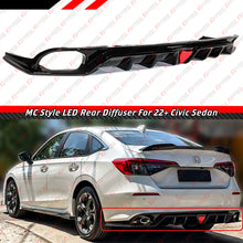 For 2022-2026 Honda Civic Mc Style Fe180 Gloss Black Rear Diffuser W/ Led Light
