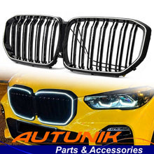 For 2019-2023 BMW X5 G05 Gloss Black Front Grille w/ LED Lights Dual Slat Kidney Grille