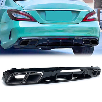 Gloss Black Rear Diffuser w/ Quad Exhaust Tips For 2015-2018 Mercedes CLS-Class W218 CLS550 CLS63 AMG Bumper