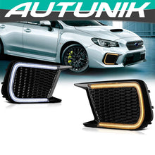 White+Amber Sequential LED DRL Turn Signal Fog Lights Cover Bezel For 2018-2021 Subaru WRX STi