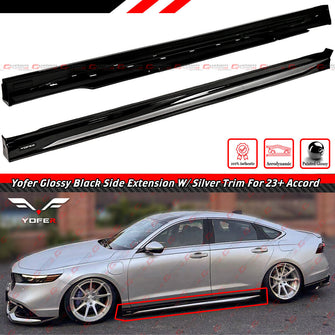 For 2023-2025 Honda Accord Black Add On Side Skirt Extension - Silver Trim