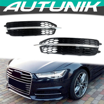 For 2012-2015 Audi A6 C7 S Line S6 Honeycomb Front Bumper Fog Light Grille Cover