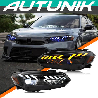 Dragon-Style LED Sequential Headlights for Honda Civic 2022-2024 DRL Assembly