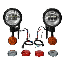 Black LED Spot Fog Passing Lights Lamp Turn Signals Bar Kit Fit for Harley Road King