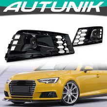 Black Front Mesh Fog Light Grille Cover w/ Dummy ACC Cap for Audi A4 B9 NON-Sline 2017-2019