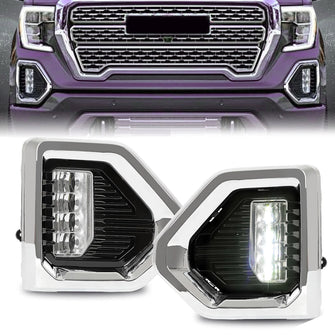 LED Fog Lights & Chrome Bezels Kit for 2019-2022 GMC Sierra 1500 Denali SLT AT4