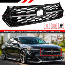 For 2023-2025 Honda Accord Gloss Black Front Bumper Mesh Grille w/ Silver Trim