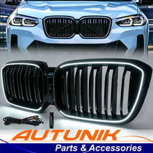 For 2022-2024 BMW X3 X4 G01 G02 W/LED Dual Line Front Kidney Grille Gloss Black