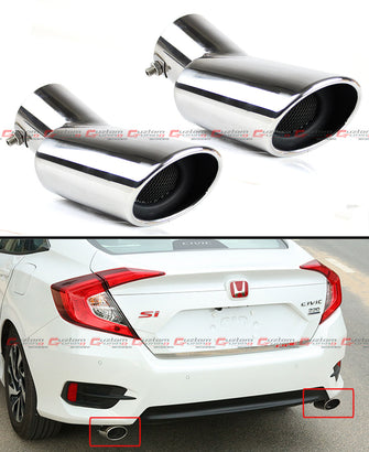 2 x Stainless Polished Muffler Tail Pipe Exhaust Tips For 2016-2021 Honda Civic