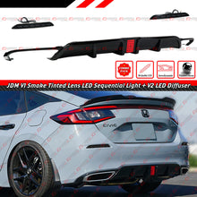 For 2022-2025 Honda Civic Hatchback Gloss Black LED Rear Diffuser + Smoked Bumper Light