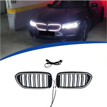 For 2017-2020 BMW 5 Series G30 Front Bumper Grille W/LED Lamp Gloss Black Double Line Kidney Grill