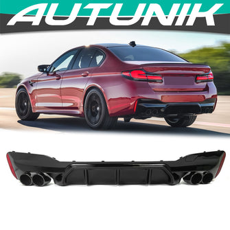 For 2017-2023 BMW G30 5 Series 540i M-Sport Gloss Black Rear Diffuser M5 Style w/ Twin Exhaust Tips