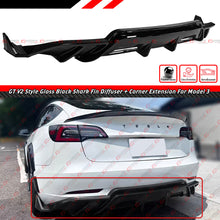 For 2017-2023 Tesla Model 3 GT V2 Style Gloss Black Rear Bumper Diffuser w/ Extensions