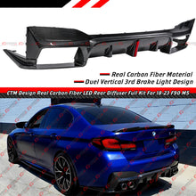 For 2018-2023 BMW F90 M5 CTM LED Real Carbon Fiber Rear Bumper Diffuser + Extension