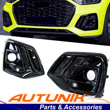 Front Fog Light Cover Grille Grill W/ ACC Hole Fit Audi Q5 2021-2024 Gloss Black
