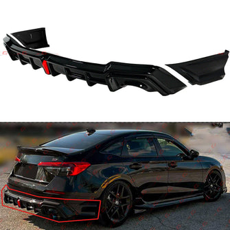 For 2022-2025 Honda Civic Sedan Yofer V2 Gloss Black LED Rear Diffuser + Corner Spats