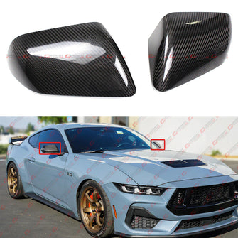 Dry Carbon Fiber Side Mirror Cover Caps Overlay w/o Lights For 2024-2025 Ford Mustang Coupe