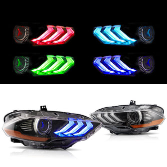 RGB LED Headlights For 2018-2023 Ford Mustang Color Change Front Lamps Sequential Turn