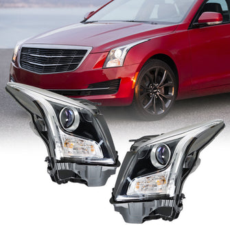 Pair Front Lamps Headlight Headlamp Halogen Chrome for 2013-2018 Cadillac ATS