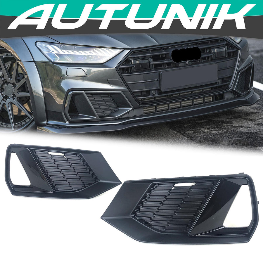 Right Front Fog Light Grille Cover For Audi Q7 Sportback (2010-2015) - Honeycomb Black Plastic