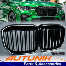 LED Gloss Black Double Slat Car Front Kidney Grill Fits For BMW X7 G07 2019-2022