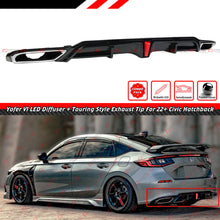 For 2022-2025 Honda Civic FL1 FL2 Hatchback LED Rear Diffuser + Touring Exhaust Tips