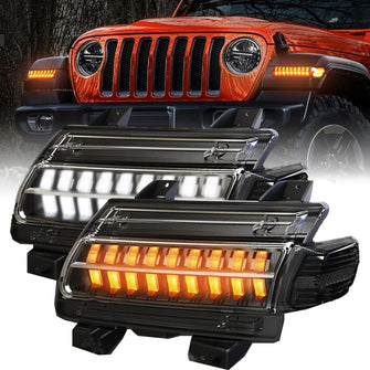 LED Sequential Turn Signal DRL Fender Lights For Jeep Gladiator JT Wrangler JL 2018-2025